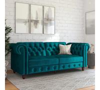 Felix Chesterfield Sofa Bed - 3 Seater - Teal Velvet Fabric - 2258979UK