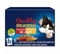 Felix Countryside Meat Selection in Jelly - 8 x 85g (2 each - Beef/Poultry, Chicken/Kidney, Lamb/Chicken, Turkey/Liver) - Tasty Wet Cat Food for Adult Cats with Welari Thank You Card | (8 Pack)