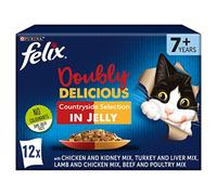 FELIX Doubly Delicious 7+ Meaty Selection in Jelly Wet Cat Food 12x100g (Pack of 4)