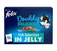 FELIX Doubly Delicious Fish Selection in Jelly Wet Cat Food 12x85g (Pack of 4)