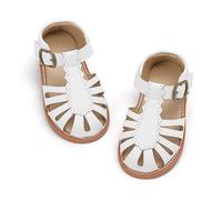 Felix & Flora - Summer Flower Girl Soft Rubber Flat Sandals, BC262-white, 19.0 cm