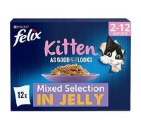 Felix As Good As It Looks Cat Food Kitten Mixed Selection in Jelly Wet Cat Food 12x100g, Pack of 4