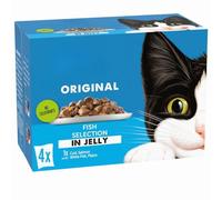 Felix Original Fish Selection in Jelly - 4 x 85g Pouches (1 each - Cod, Salmon, White Fish & Plaice) - Delicious Wet Cat Food for Adult Cats with Welari Thank You Card | (4 Pack)