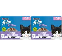 FELIX Original Kitten <1 Wet Cat Food Mixed Selection in Jelly Salmon, Lamb, Chicken, White fish 12 x 85g Pouches (Pack of 8)
