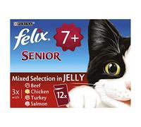 Felix Senior Fish and Meat Selection in Jelly 12 x 100 g (Pack of 4, Total 48 Pouches)