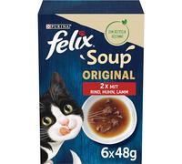 Felix Soup Wet Cat Food Variety of Flavours from Land with Beef, Chicken, Lamb, Pack of 8 (8 x 6 x 48 g) Portion Bags