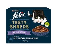 Felix Tasty Shreds Mixed Selection in Gravy Cat Food 12x80g, Pack of 4
