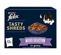 Felix Tasty Shreds Mixed Selection in Gravy Cat Food 12x80g, Pack of 4