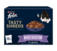 FELIX Tasty Shreds Mixed Selection in Gravy Wet Cat Food 12x80g (Pack of 4)