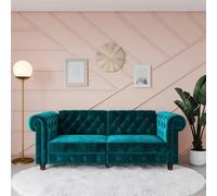 FELIX VINTAGE RETRO STYLE CHESTERFIELD SOFA BED - TEAL VELVET BY DOREL