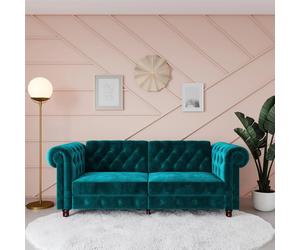 FELIX VINTAGE RETRO STYLE CHESTERFIELD SOFA BED - TEAL VELVET BY DOREL