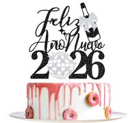 Feliz Ano Nuevo 2026 Cake Topper, Happy New Year Cake Topper, Hello 2026, Spanish 2026 New Year's Eve Party Decorations, Black and Silver Glitter