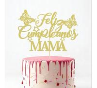 Feliz Cumpleaños Mama Cake Topper, Mother's Day cake sign，Best Mom Ever, Love You Mom ，Funny Mother's Day, Happy Birthday Mom Party Decorations Supplies, Gold Glitter