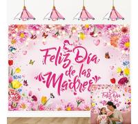 Feliz Día de las Madres Backdrop Spanish Mother's Day Photography Background Feliz Día de la Madre Thanks Mom Banner Party Decorations Supplies(Pink, 94X70 inch (8x6FT))