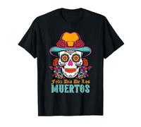 Feliz Dia De Los Muertos El Jefe Skull Floral Hat Halloween T-Shirt