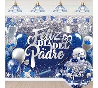Feliz Día Del Padre Banner Backdrop 8x6FT Spanish El Mejor Papá Background Blue Silver Happy Father Day Party Decorations Supplies Photo Props