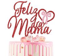 Feliz Dia Mama Cake Topper, Happy Mother’s Day Cake Decor, Feliz Dia Del La Madre, Bowknot Spanish Mother’s Day Birthday Party Decorations Supplies Red Glitter