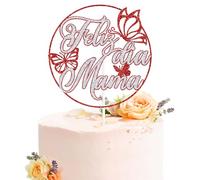 Feliz Dia Mama Cake Topper, Spanish Happy Mother's Day Cake Decor, La Mejor Mama, Butterfly Mothers Day Mom Birthday Party Decorations, Red and Silver Glitter