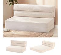 feliz home Folding Sofa Bed, Convertible Loveseat Sleeper Chair with Pillow, 2-in-1 Pull Out Floor Couch Mattress for Living Room, Corduroy Foldable Portable Bed for Bedroom Studio,Beige,Full