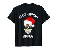 Feliz Navidad Amigos Santa Hat Sugar Skull Christmas Shirt T-Shirt