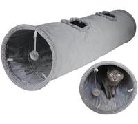 Felizzyroo Extra Long Cat Tunnel, Collapsible Suede Play Tunnel with Jingle Ball & Peekaboo Holes for Cats, Kittens, Rabbits & Puppies (Grey),30 * 130cm