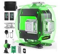 FELLAT Laser Level, 4x360° 4D 16 Lines Green Laser Level Self Leveling for Construction and Picture Hanging, 2x4000mAh Rechargeable Batteries, Remote Control, Lifting Base, Silvery