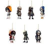 Fellflying 7 Cool Swinging Skull Car Pendant,Skull Car Rear View Hanging Ornament Accessories Interior For Women Men Goth Swinging Skeleton Pendant Charm Things