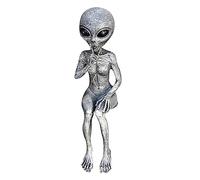 Fellflying Alien Statue, 15cm Alien Extra Terrestrial Statue - Art Outer Space Alien Grays Peace Dude Shelf Sitters Statue Figurine - Resin Art Outer Space Alien Figurine Home Decoration