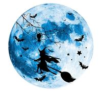 Fellflying Halloween Wall Decor - Witch Halloween Wall Art with Moon Shaped,Glow-in-The-Dark Waterproof Removable Clings Decals Scary for Bedroom Classroom Haunted House