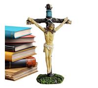 Fellflying Jesus Crucifix Statue, 7.2 Inches Catholic Sculpture, Resin Tabletop Home Decor for Church Living Room Bedroom Entryway Bookshelf Apartment