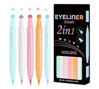 Fellflying Liquid Eye Liner Stamp - Fun Sweat-Proof Eye Liner Stamps,Star Moon Heart Flower Colorful Winged Eye Liners, 5 Double Ended 2-in-1 Eye Makeup Pen for festival makeup