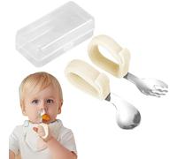 Fellflying Toddler Forks and Spoons,Kids Feeding Spoon Fork Set | Safe Travel Cutlery Set, Food-Grade Utensils, Child Flatware Set for Boys and Kids Over 6 Months