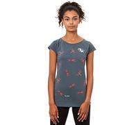 FellHerz Women's T-Shirt Dragonfly Girl Grey Blue Organic and Fair, grey, Large