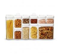 Felli Flip Tite Rectangular Airtight Food Storage Container w/ Easy Sealed Mechanism, Kitchen Organization Jar Clear Canister Organizing Coffee Snack (Regular 10PC Variety Set), White Lids