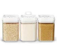 Felli Flip Tite Food Storage Containers With Lid 5" LARGE Airtight Ring Lock Flip Top, Square Acrylic Canister Jar for Rice Sugar Flour Protein Powder, Kitchen Pantry Organizer, Gift Set (1.8qt)