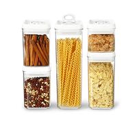 Felli Flip Tite Storage Container with Lid 4" Airtight Ring Seal Top, Stackable Acrylic Canister Jar Set for Kitchen Pantry Organizer, Food Spice Pasta Snack (5pk, Variety)