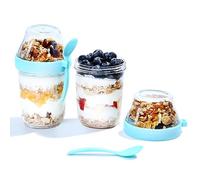 Felli On the Go Yogurt Parfait Snack Cup 12 oz Reusable Leak Proof + Travel Spoon, Topping Holder for Fruit Cereal Milk, To Go Lunch Healthy Portion Control Overnight Oats Container Clear (2, Blue)