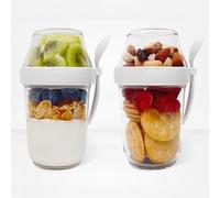 Felli On the Go Yogurt Parfait Snack Cup 12 oz with Spoon & Lid, 100% Leak Proof Granola Holder for To Go Breakfast Cereal Fruit Overnight Oats Container Reusable, Travel Hiking Camping (2, White)