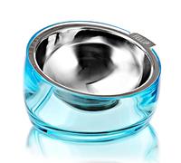 Felli Pet Oblik Slanted Dog Food Water Bowl Elevated Stainless Steel Oval Dish Ergonomic Angled Metal Feeder Spill Proof Non Slip, Raised Acrylic Cone for Bulldog Pug Small Medium (1.5Cup Sapphire)