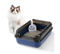Fellie High Sided Large Cat Litter Box, Anti-Spillage, Easy to Clean Kitten Litter Tray for Cats & Rabbits, 51x34.5x17cm, Blue