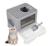 Fellie Large Foldable Cat Litter Box with Drawer Pan and Scoop, Easy Clean Hooded Cat Litter Tray with Lid, Grey