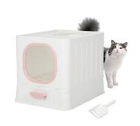 Fellie Large Foldable Cat Litter Tray with Lid, Kitten Box with Drawer Pan and Scoop, Odor Control Easy Clean Cat Litter Box, Pink