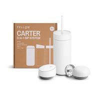 Fellow 16 oz Carter Bundle (3 in 1) Travel Mug with Slide-Lock, Move & Cold Lids with Straw - To-Go Coffee Tumbler, Ceramic Interior & Vacuum-Insulated Stainless Steel - Coffee Cups-Matte White