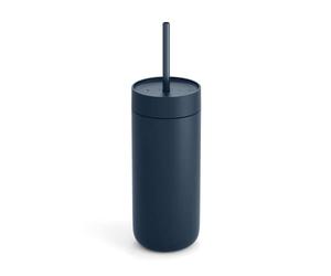 Fellow 16 oz Carter Cold Tumbler - Spill-Resistant Straw Lid, Stainless Steel Vacuum-Insulated Cup with Ceramic Interior and Reusable Straw for Cold Drinks,Fits Cup Holders,Dishwasher Safe,Stone Blue