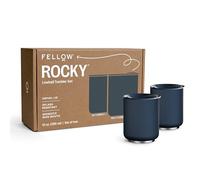 Fellow Rocky Lowball Tumbler Set of 2 - Insulated Stainless Steel Cocktail Tumblers with Ceramic Interior and Swivel Pebble Lid - 10 oz, Stone Blue