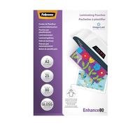 Fellowes A3 Laminating Pouches, Gloss Finish, 25 Sheets, 160 Micron (2 x 80 Micron) High Quality Finish with Image Last Directional Quality Mark, Ideal for Photos and Notices