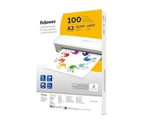 Fellowes A3 Laminating Pouches - 100 Pack Gloss Finish - Laminator Sheets for Home, School or Office - Ideal for Posters, Signs & Documents - Compatible with All Laminators
