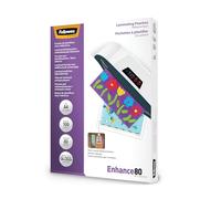 Fellowes A4 Laminating Pouches, Gloss, 160 Micron (2 x 80 Micron) Self adhesive, Pack of 100, clear