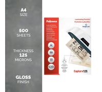 Fellowes Laminating Pouches A4 Glossy 125 microns Transparent Pack of 500