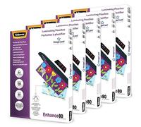 Fellowes A4 Laminating Pouches - Gloss Finish - 500 Sheets (5 x 100 Sheets), 160 Micron (2 x 80 Micron) High Quality Finish with ImageLast Directional Quality Mark - Ideal for Photos and Notices